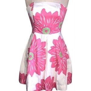 LILLY PULITZER 2 PINK & WHITE BOLD FLORAL STRAPELESS MIDI DRESS